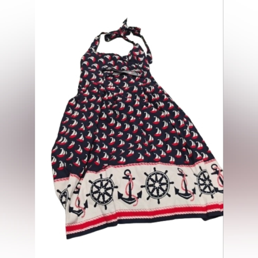 Postmark Anthropologie Windward Sailboat Halter Dress Retro Twee Sz 4 US